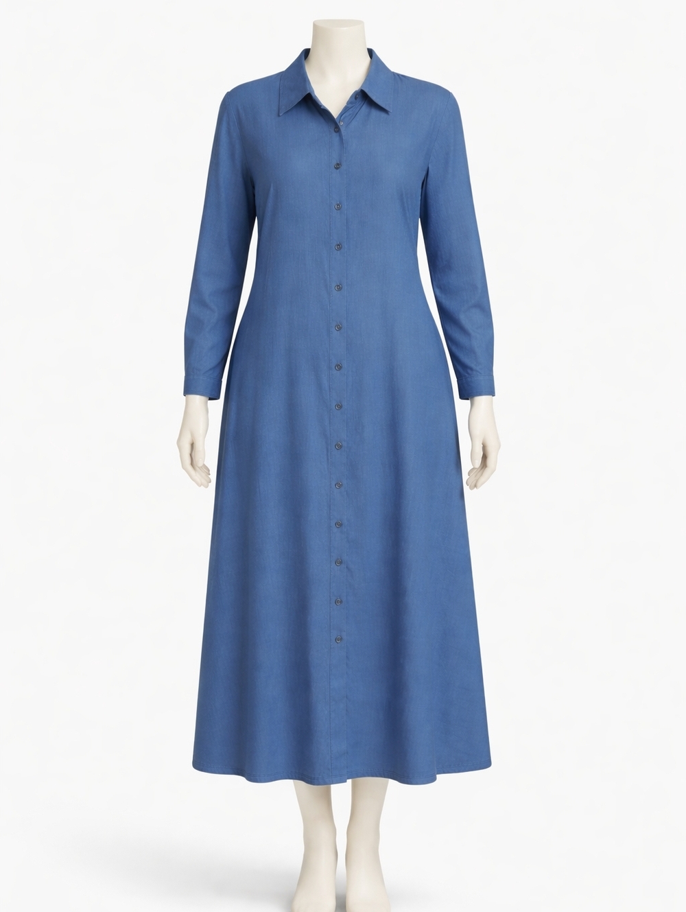 Chambray Button-Front Shirt Dress - Blue